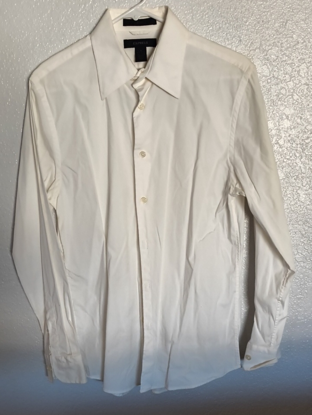 Express Men's Cream Stretch Dress Shirt - Long Sleeve Button-Up, Medium
